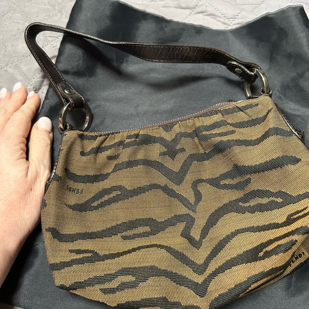 Fendi Brown and Black Hobo Bag Chef Style mini zebra print - Picture 3 of 16